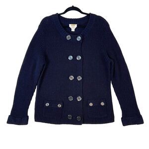 Talbots Double Breasted Knit Cardigan Women 2X Blue Preppy Quiet Luxury Nautical